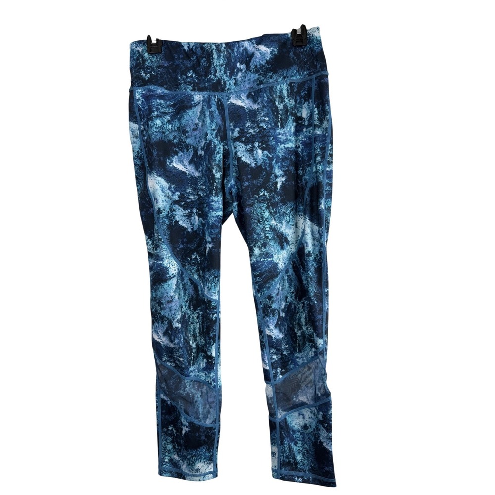 Ideology Blue Watercolor Abstract Mesh Panel Yoga Leggings Gym Large